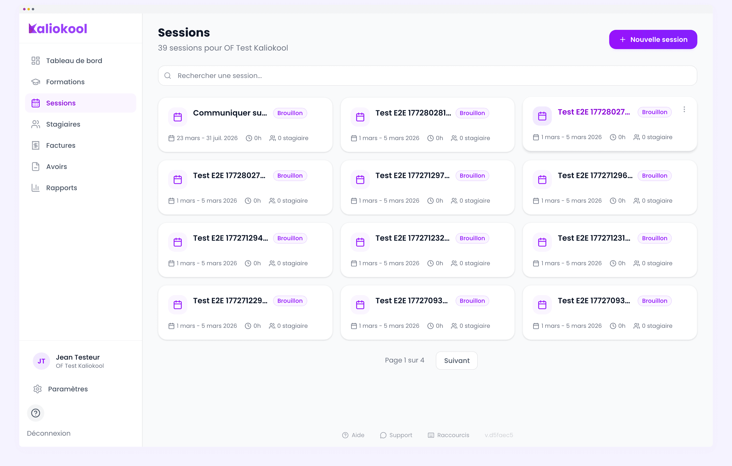 Liste des sessions de formation