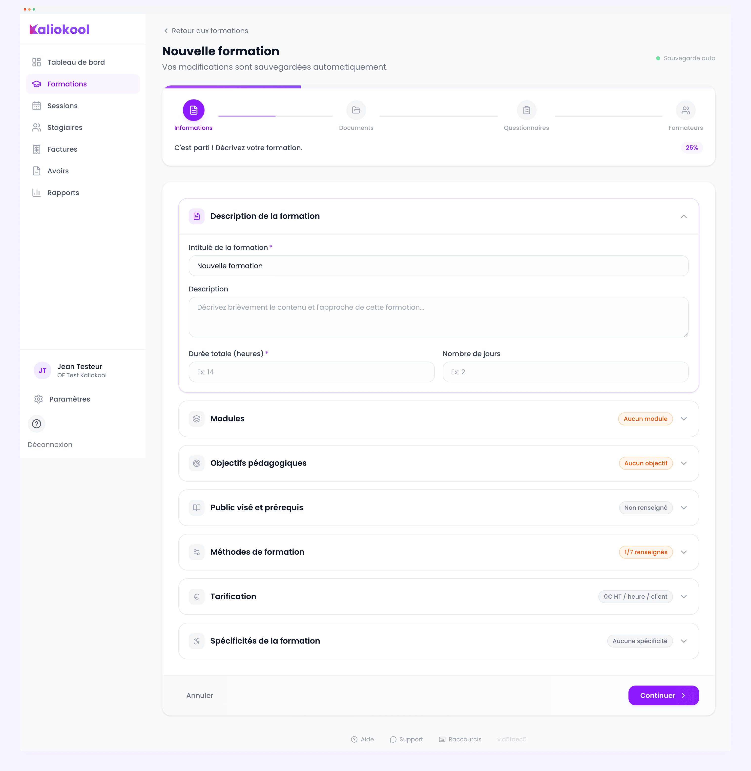 Étape 1 : Informations générales