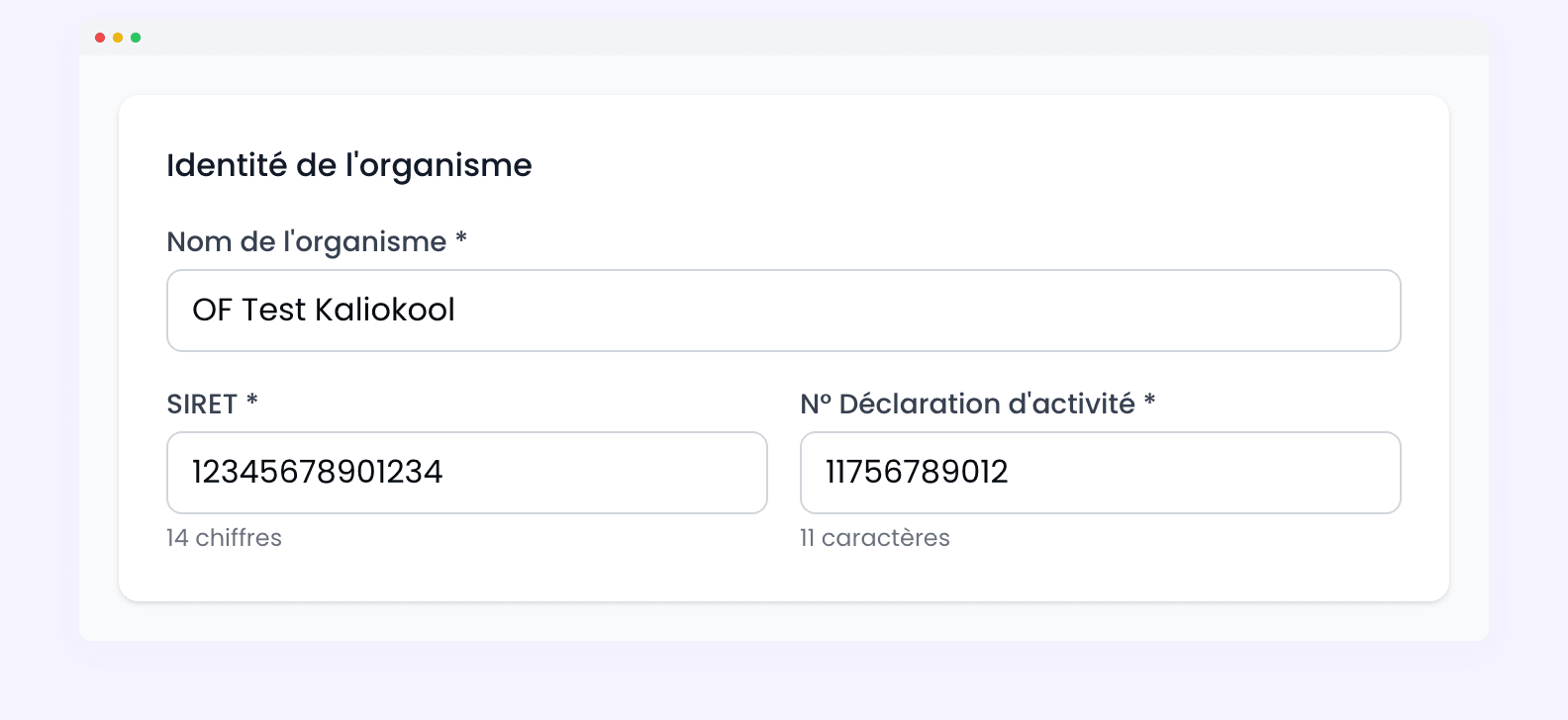 Informations de l'organisme