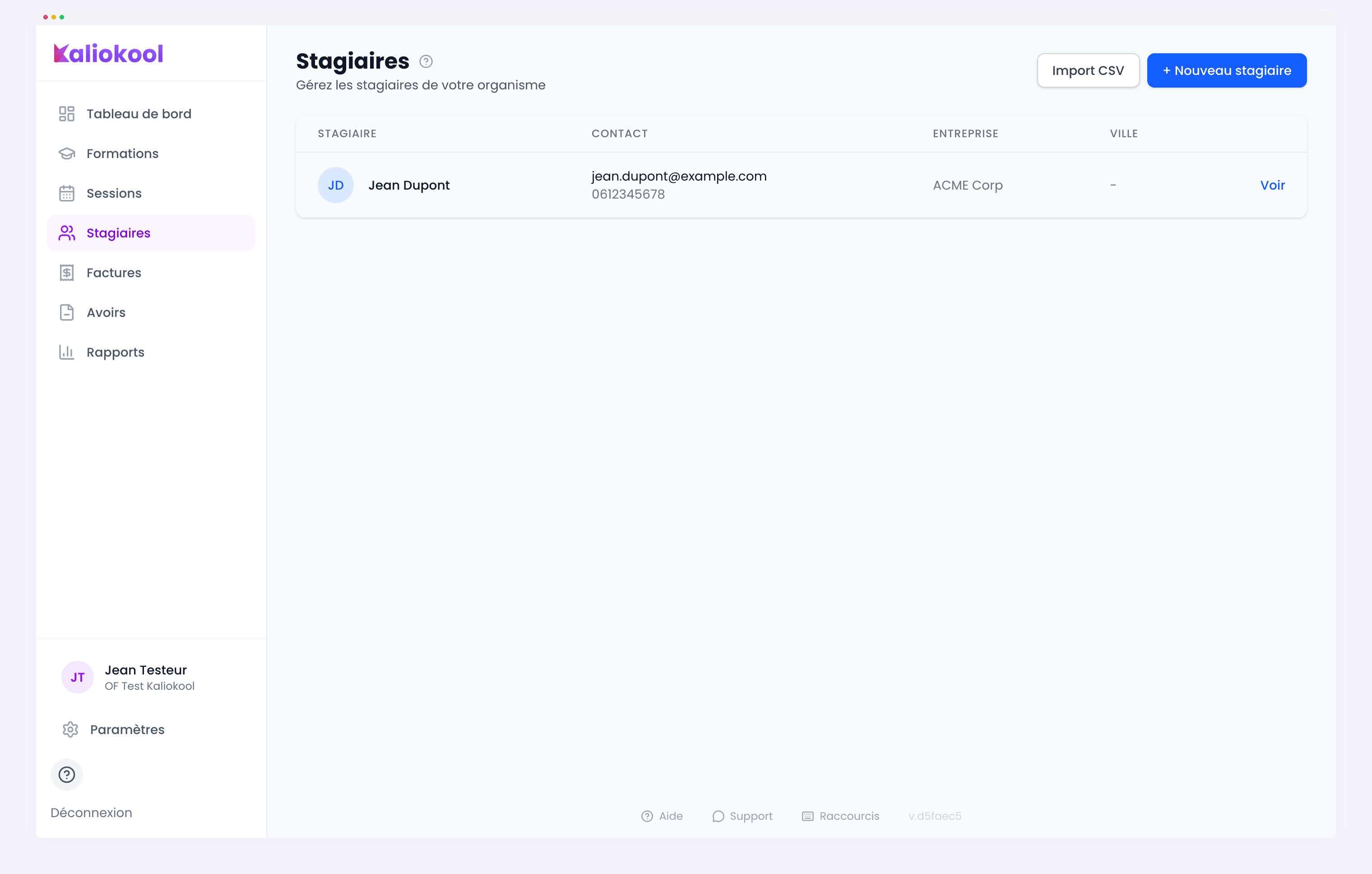 Liste des stagiaires